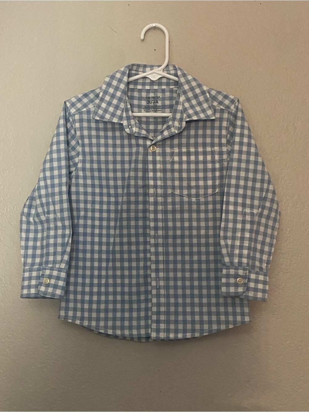 Carter's Light Blue and White Gingham Button-Down Shirt EUC 3T